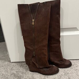 Fergie by Fergalicious Brown Suede Wedge Boots